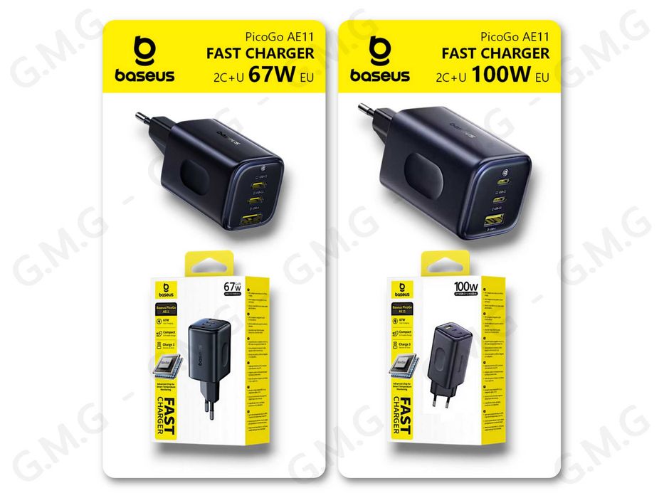Зарядні пристрої BASEUS PicoGo AE11 Fast Charger 2C+U 67W/100W EU
