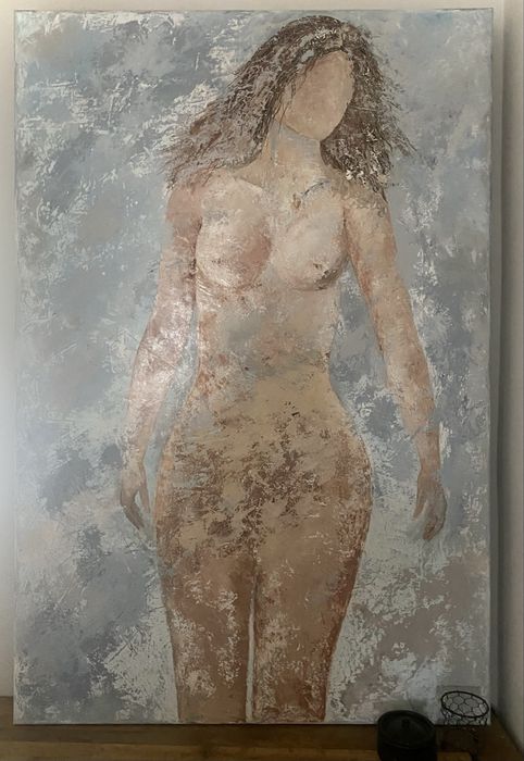 Quadro nu de mulher, pintado á mão em tela