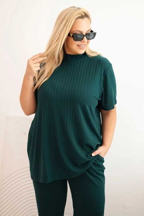 Komplety prążek Plus Size 3w1 narzutka, bluzka sponie