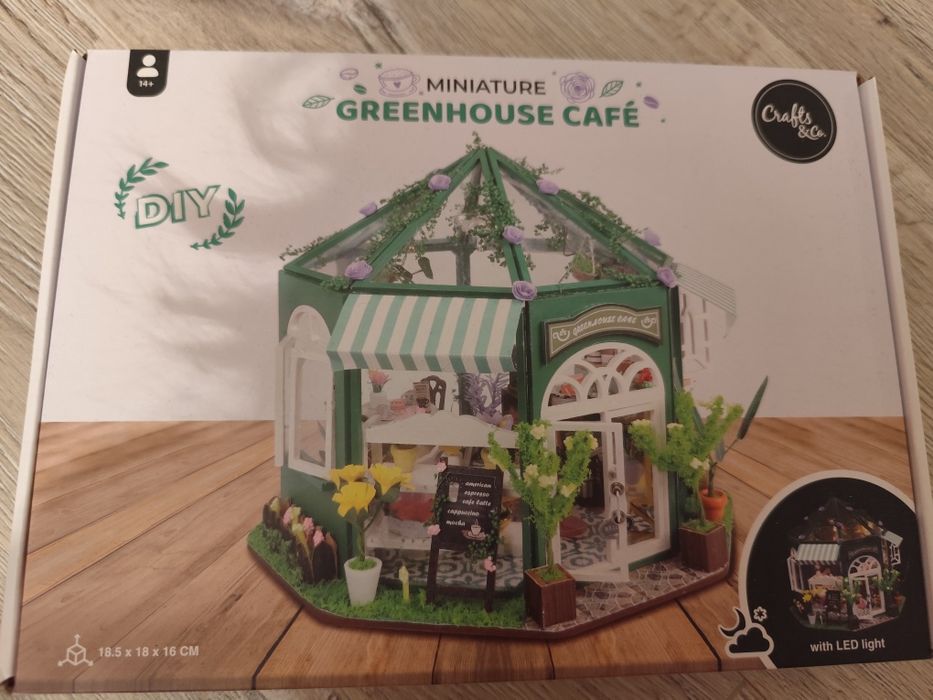 Miniaturowy Domek Greenhouse Cafe Diy Z Oświetleniem Led 3D
