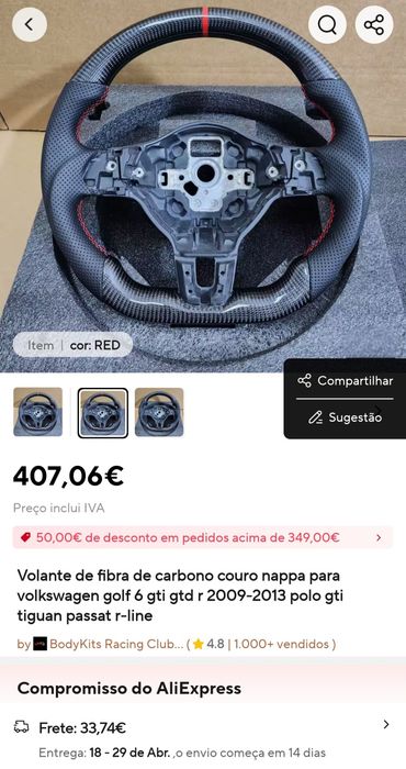 Volante de Fibra de Carbono e Couro Nappa para Volkswagen
