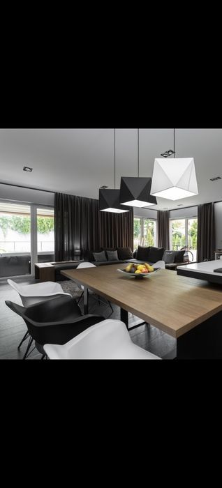 Zestaw 3 Designerskich Lamp Wiszących / Styl Loft / Geometryczne / Czarne i Kremowe