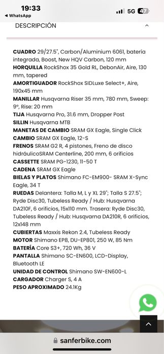 Bicicleta eléctrica HUSQVARNA Light Cross LC5 Talla M, Color GRIS