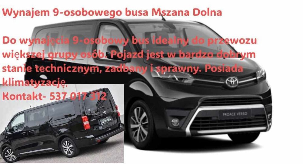Wynajmę busa 9 osobowego oraz inne osobówki.