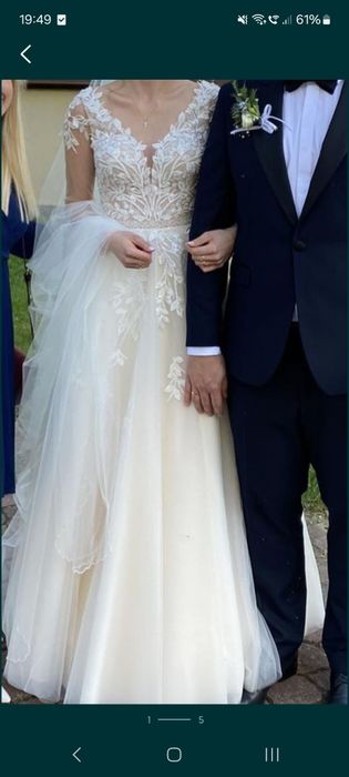 Suknia ślubna literka A odpinane rękawy koronka