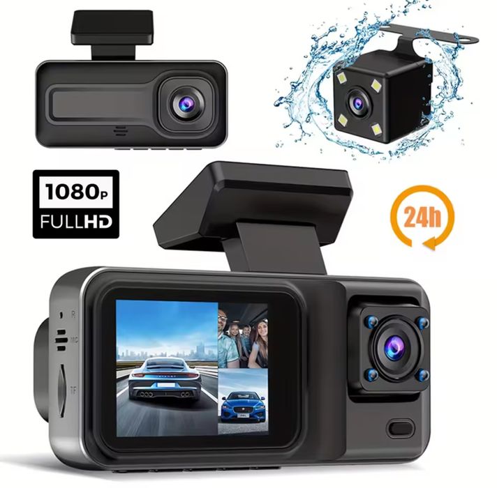 Відеореєстратор на 3 камери Hd задня салона передня для авто