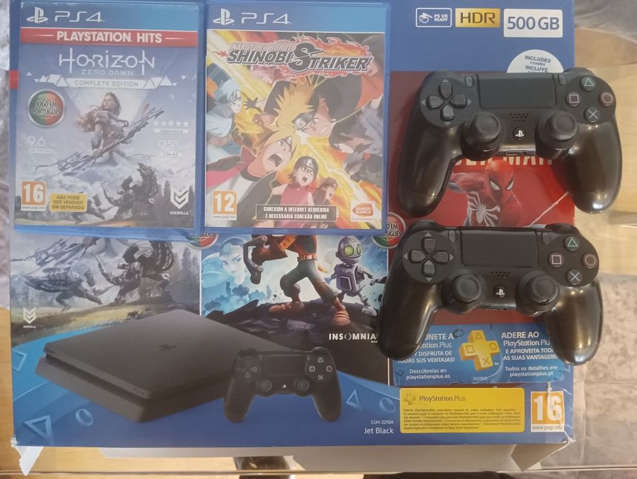 PS4 Slim + 2 Comandos + 2 Jogos + Caixa Original (Firmware 12.00)
