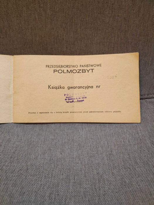 Książka gwarancyjna Polmozbyt Jawa 23p, inw