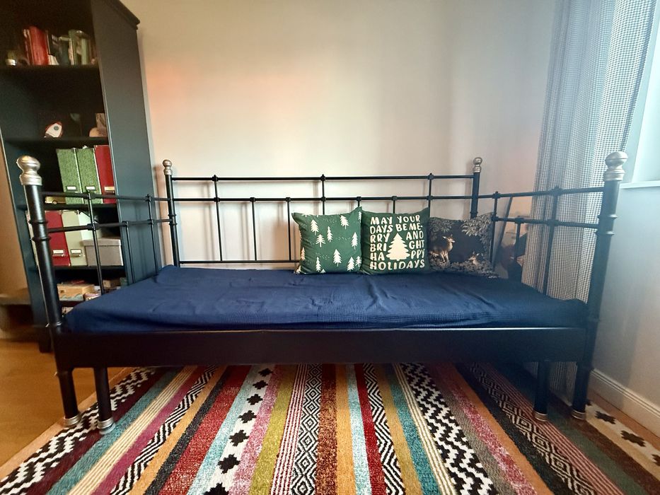 IKEA SVELVIK kultowe czarne rozkładane łóżko sofa 80/160x200 rama