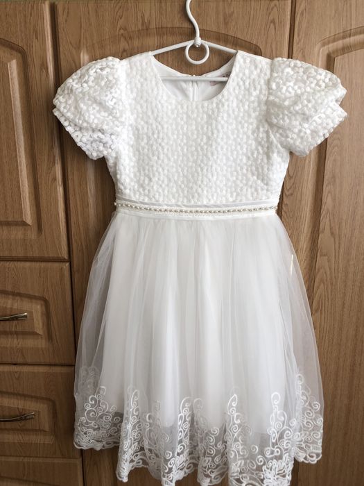 Підліткова Біла сукня плаття, 9-11 років, святкова, з рукавом ліхтарик
