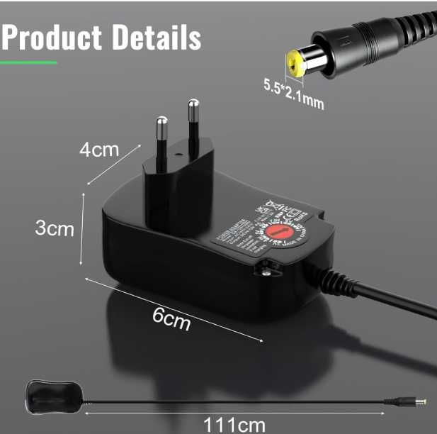 Uniwersalny zasilacz AC do DC 3V 4,5V 5V 6V 7,5V 9V 12V 1A 1,2A