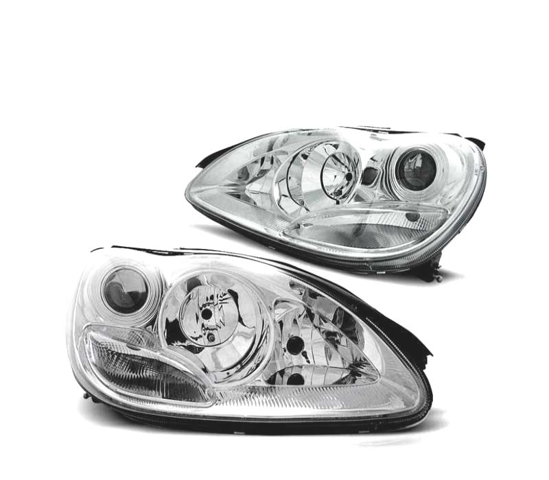 FARÓIS COM PROJETOR MERCEDES S W220 02-05 FUNDO CROMADO