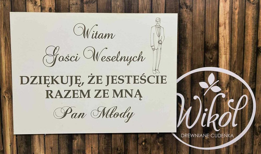 Tablica powitalna Witam Gości Weselnych Pan Młody biała ślub 37x50 cm