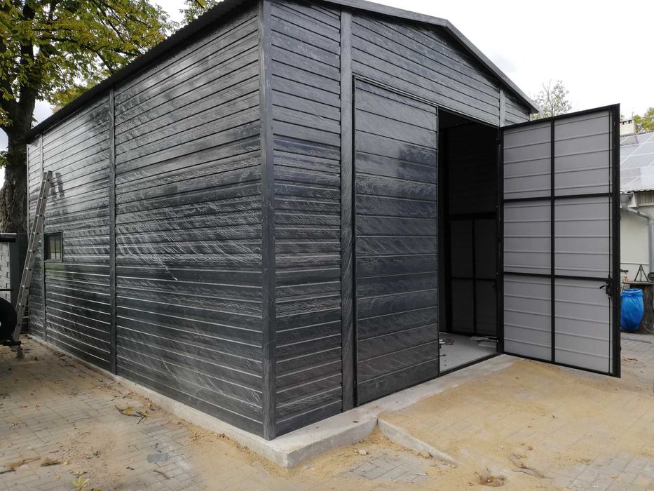 Wysoki Garaż Blaszany Grafitowy - Wiata - Garaże Blaszane - Maj-Blach