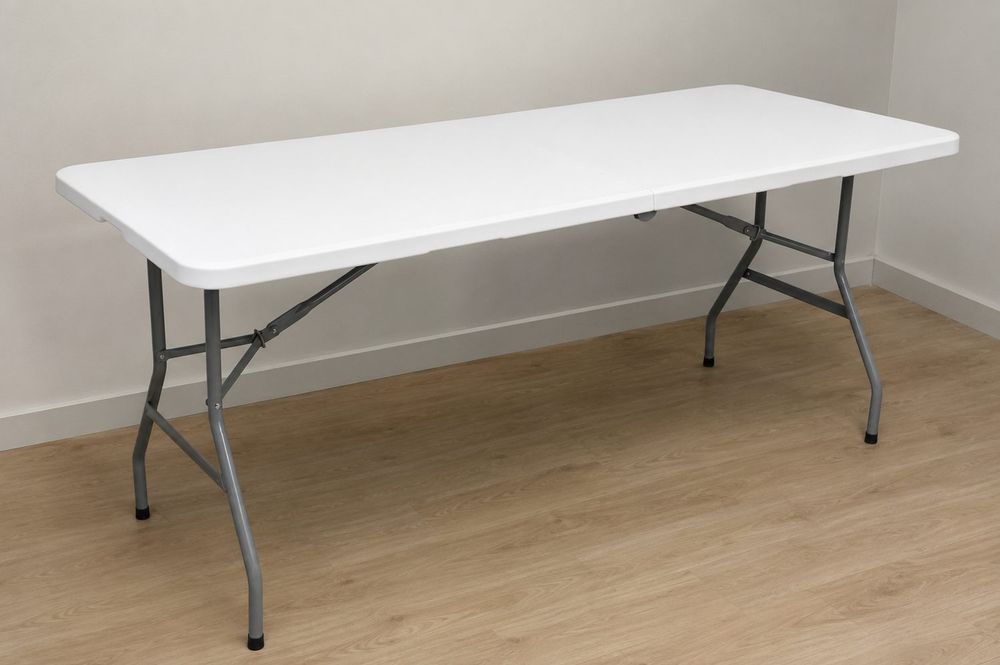 Stół składany cateringowy ogrodowy 180x74 cm, HDPE, biały