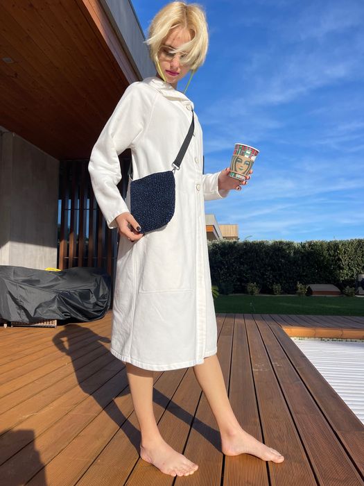 Knitted Bag black metallic blue Bolsa em malha preta azul metálico