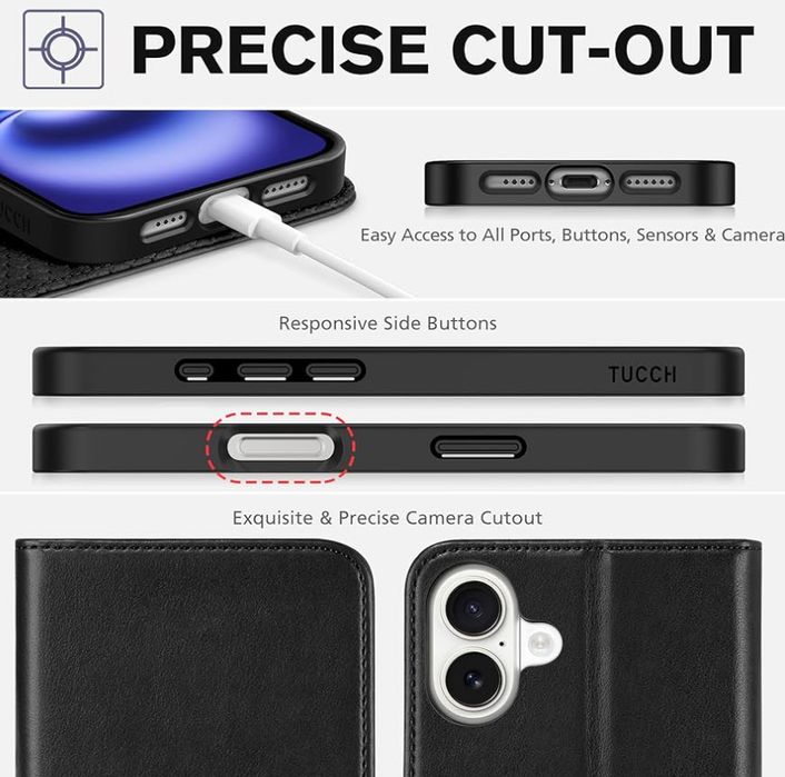 TUCCH Etui / Case do iPhone 16 Plus, czarne