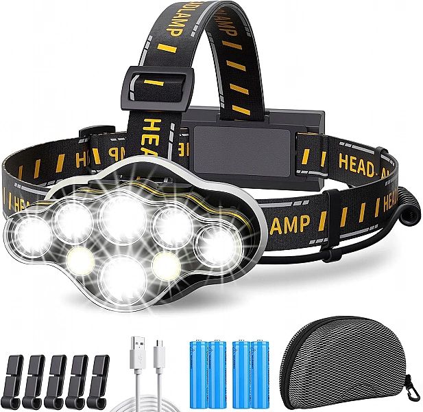 Latarka Czołowa Led Usb 90° Wodoszczelna Ipx4, Dużej Mocy 18000 Lm 8 T