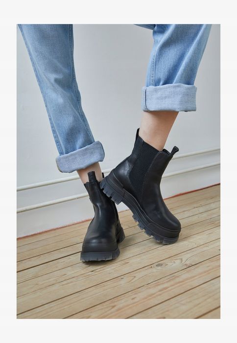 Buffalo 38 Buty Damskie Botki Czarne Platforma Aspha Chelsea T1239