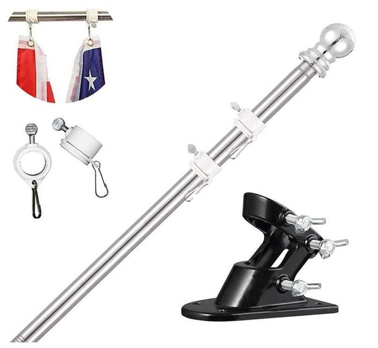 Maszt na flagę stal nierdzewna srebrny z uchwytem na maszt z aluminium 180cm