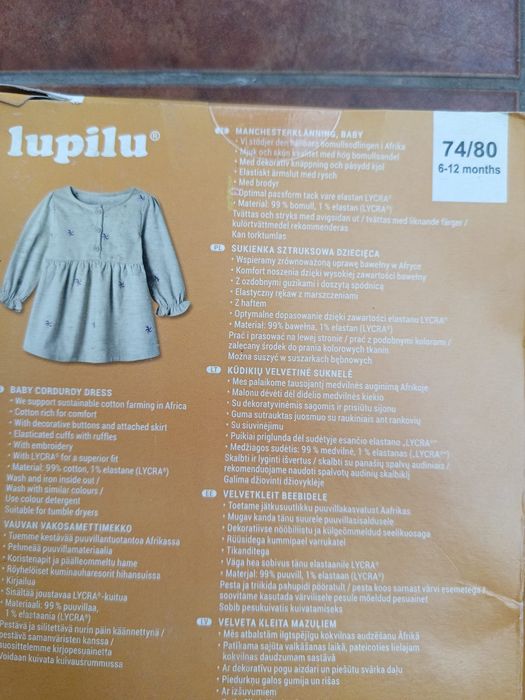 Sukienka sztruksowa dla dziewczynki rozmiar 74/80