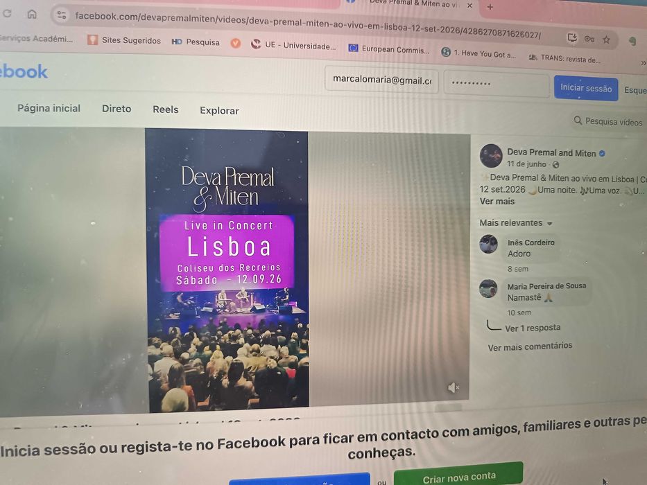 Deva Premal Bilhete Concerto 12 setembro