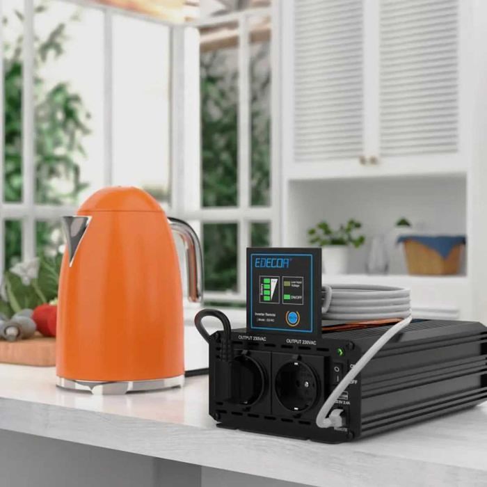 Інвертор Edecoa 12-230v 1000/2000w чистий синус (пульт ду/дві розетки)