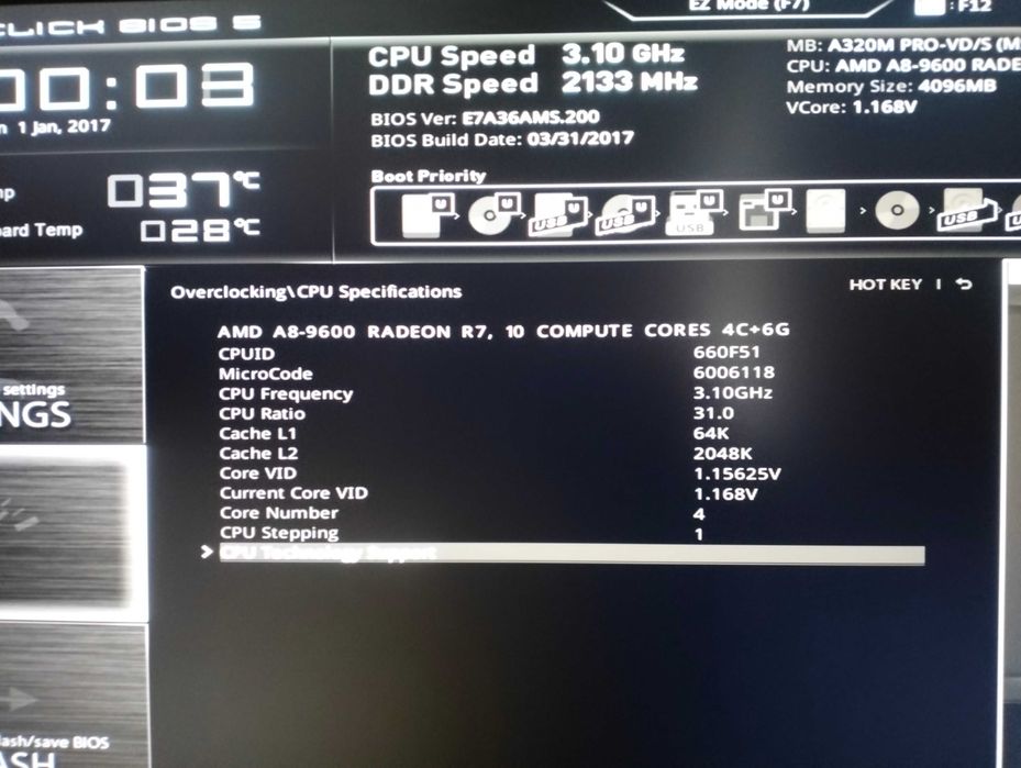 Płyta główna MSI 320 PRO-vd/s AM4 Procesor AMD A8-9600 Radeon 7 Zasila