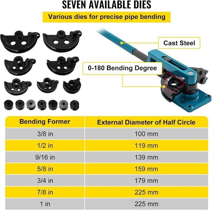 Dobrador de Tubos com 7 dados  10 mm - 25 mm