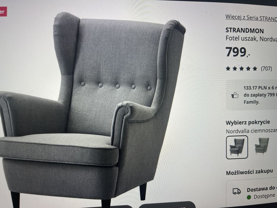 Posiadam 2 szt. Cena za 1 szt. Fotel ikea strandmon nordvalla ciemnoszary.