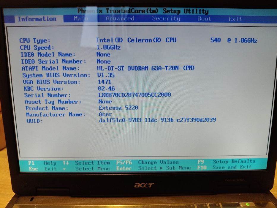 Laptop Acer extensa 5230E