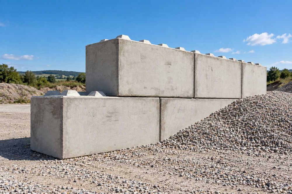 Bloki betonowe LEGO klocki systemowe modułowe prefabrykowane 60x60x60 120x60x60 180x60x60 240x60x60 mur oporowy zasieki boksy silosy kiszonki REI 240