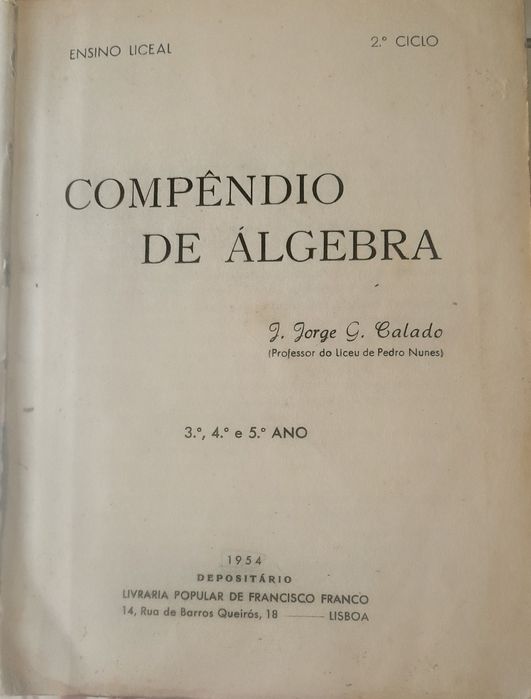 Compêndio de Álgebra de 1954 (Livro único)