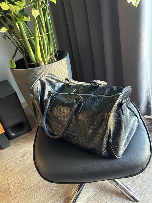 Czarna Torba Podróżna Italian Eco Leather Na silownie Duffle Bag