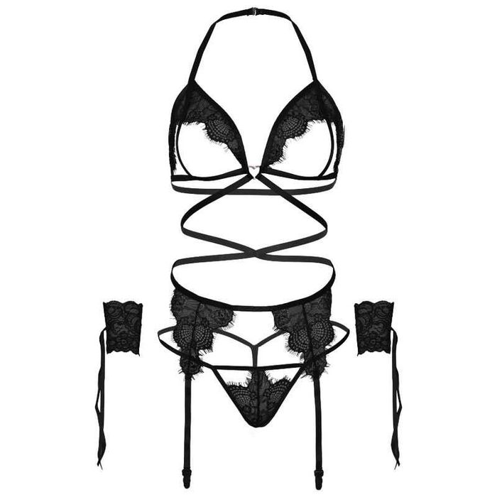 Conjunto de 4 peças Sutiã, cinta-liga, Calcinha fio-dental e Punhos