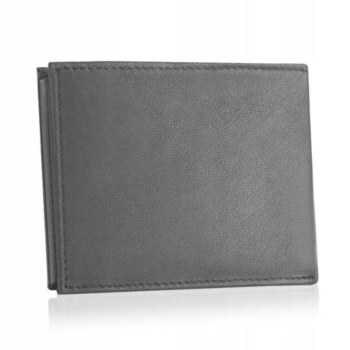 BETLEWSKI Portfel Męski Skórzany Na Prezent Szary RFID Pudełko Logo