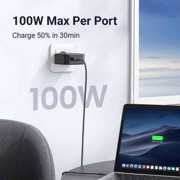 Ugreen 100W GaN ładowarka 4-portowa USB-C / USB-A – szybkie ładowanie