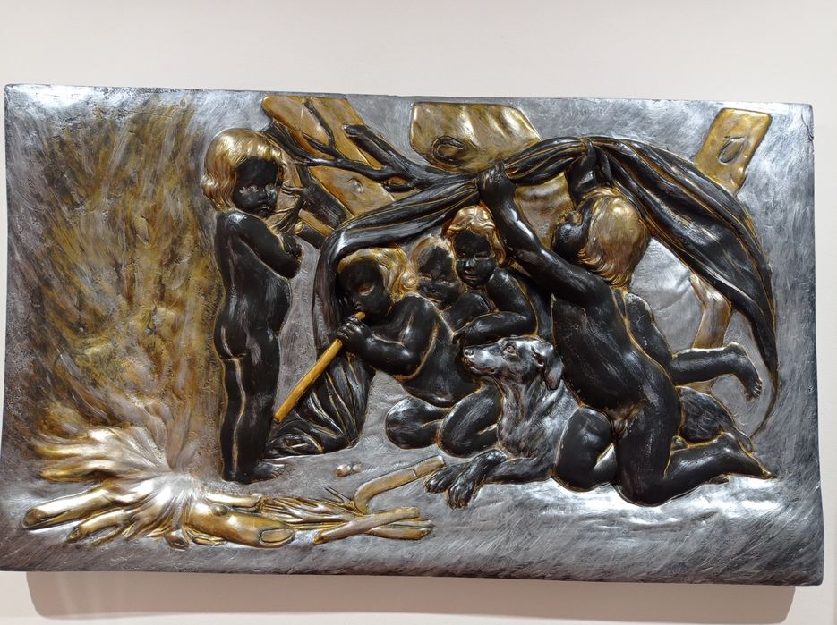 Quadro grande em gesso alto relevo pintado