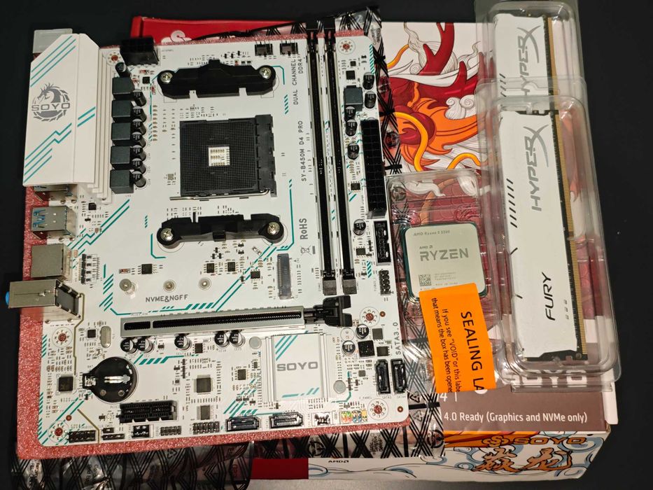Ryzen 5 5500, B450M SOYO, DDR4 16 ГБ (2x8) 2666Mhz комплект