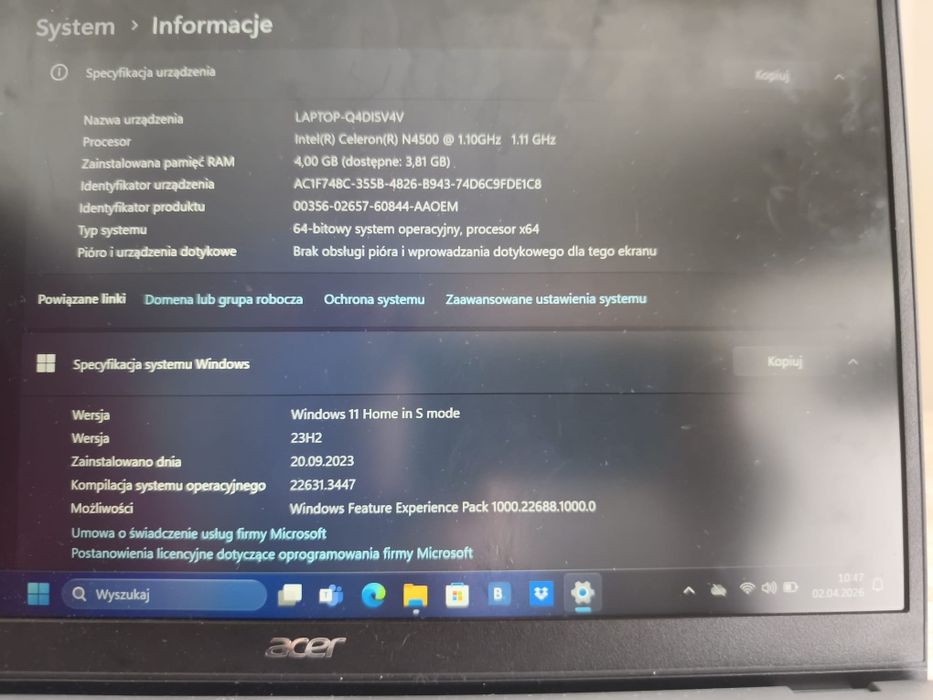 Sprzedam laptopa Acer