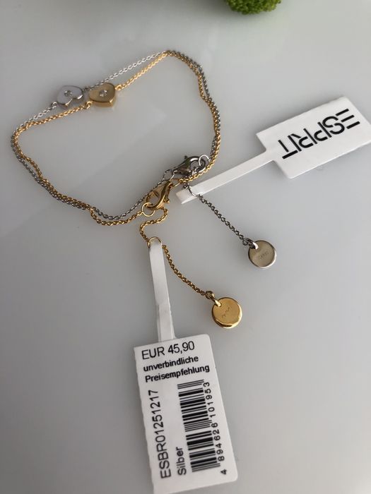 Срібний браслет Esprit, серце, позолота