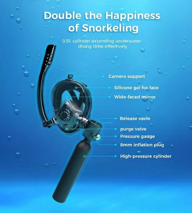 Набір для дайвінгу та снорклінгу з повнолицевою маскою та балон 0.5 л