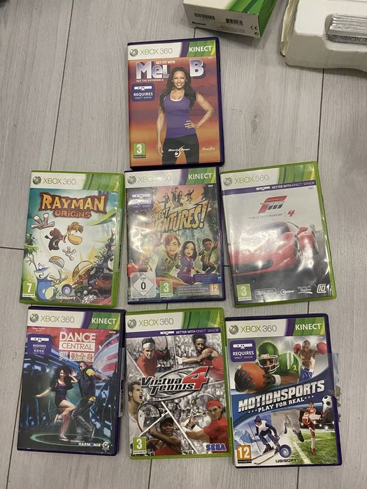 Xbox 360+250 Gb+Kinect, джойстики и игры