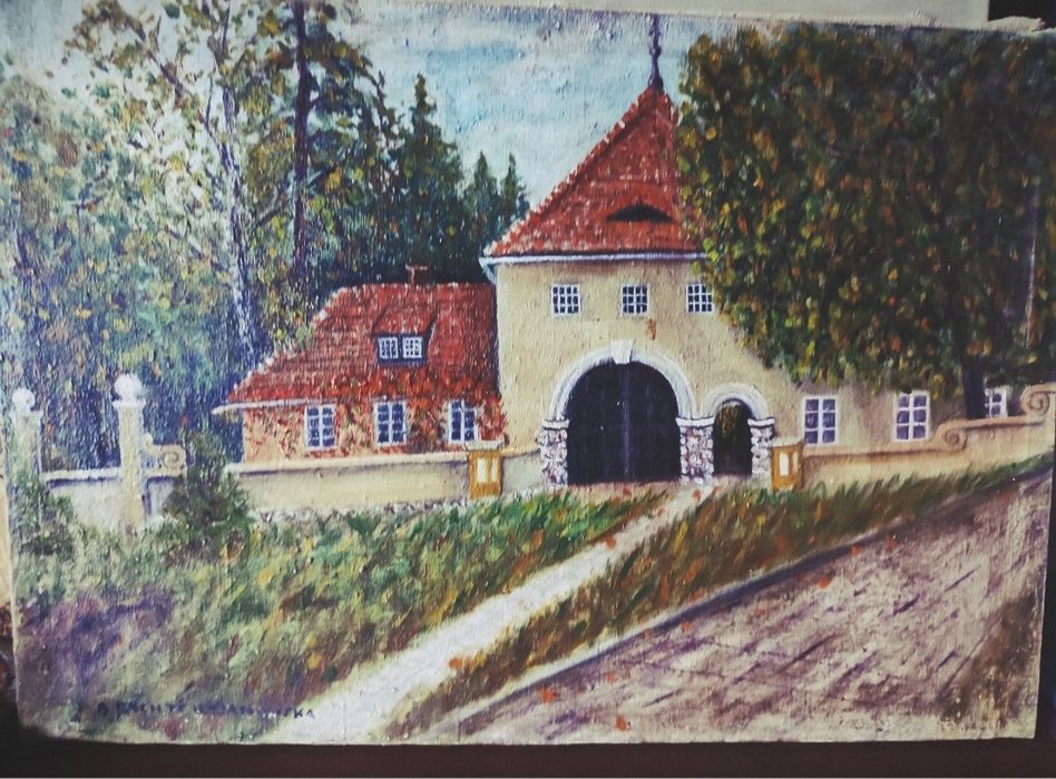 Obraz sygnowany „B. Rychter-Janowska” – dworek / pejzaż