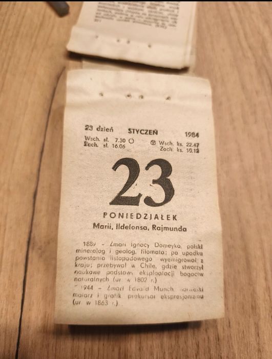 Kartka z kalendarza 23.01.1984