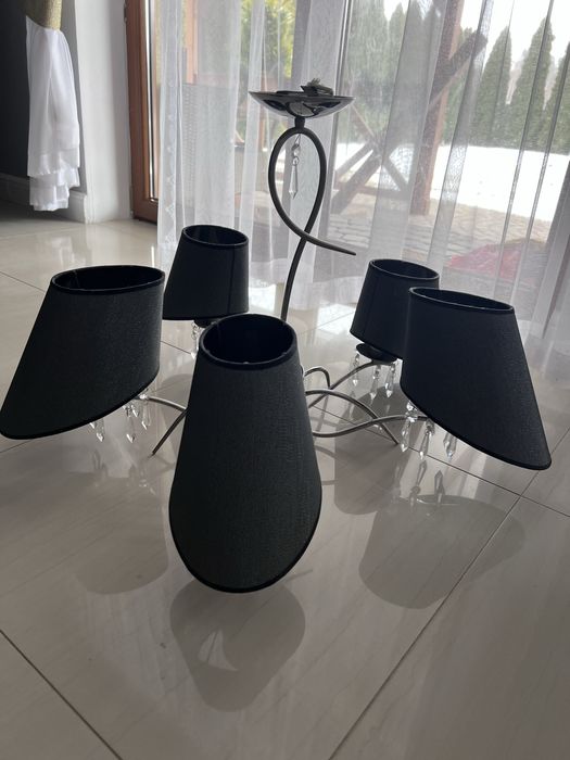 Lampa wiszaca czarno srebrna 5 ramienna