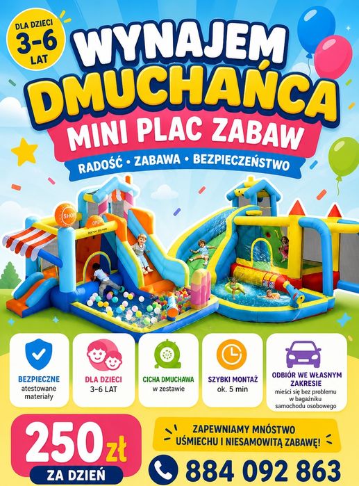 Wynajem wypożyczalnia wynajmę plac zabaw dmuchaniec dla dzieci