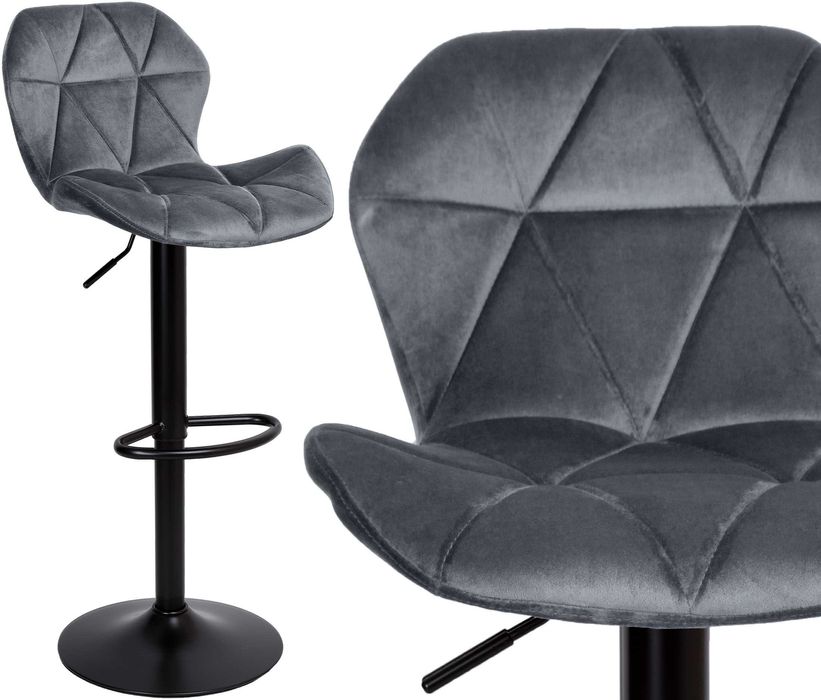 Krzesło barowe hoker Gordon black velvet grafitowy welur szary loft