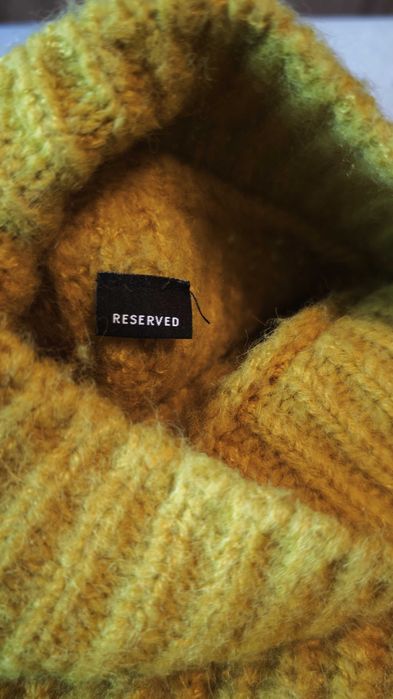 Reserved Zielony asymetryczny sweter gruby golf ponczo narzutka