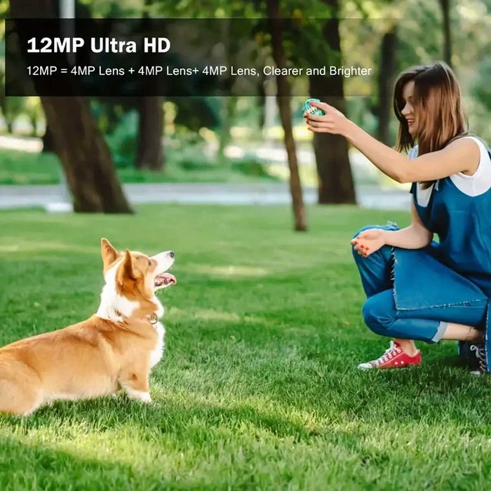 D65-Câmara de segurança IP triplo Câmara, 12MP HD, deteção movimento